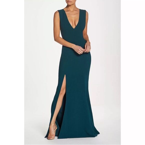 NWT Dress the Population Sandra Plunge
Crepe Slit Gown size small-X22 - Picture 1 of 11
